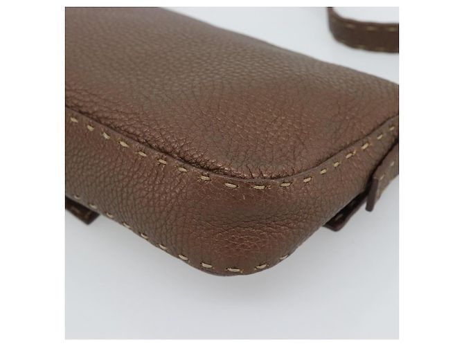Borsa a tracolla FENDI Celeria Mamma Baguette in pelle marrone argento Auth yk20699SAM - vista 12