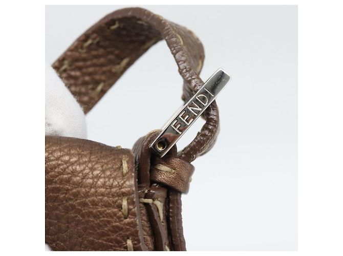Borsa a tracolla FENDI Celeria Mamma Baguette in pelle marrone argento Auth yk20699SAM - vista 14