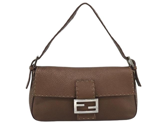 Borsa a tracolla FENDI Celeria Mamma Baguette in pelle marrone argento Auth yk20699SAM - vista 2