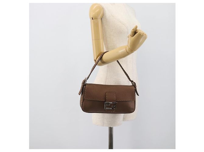 Borsa a tracolla FENDI Celeria Mamma Baguette in pelle marrone argento Auth yk20699SAM - vista 22