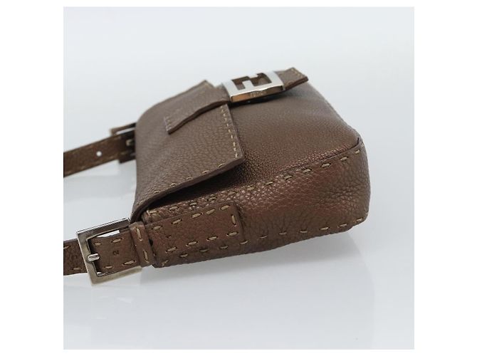 Borsa a tracolla FENDI Celeria Mamma Baguette in pelle marrone argento Auth yk20699SAM - vista 4