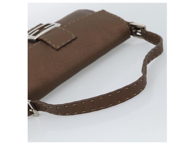 Borsa a tracolla FENDI Celeria Mamma Baguette in pelle marrone argento Auth yk20699SAM - vista 7