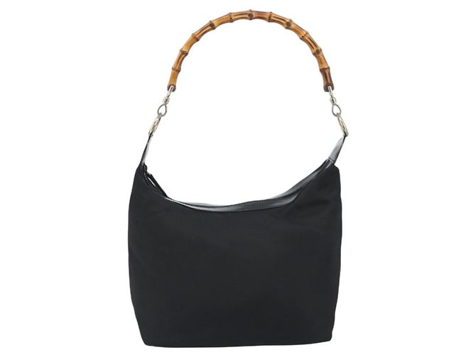 Borsa a Mano GUCCI Bamboo Nylon Nero Argento Autentica ep15413 - vista 2