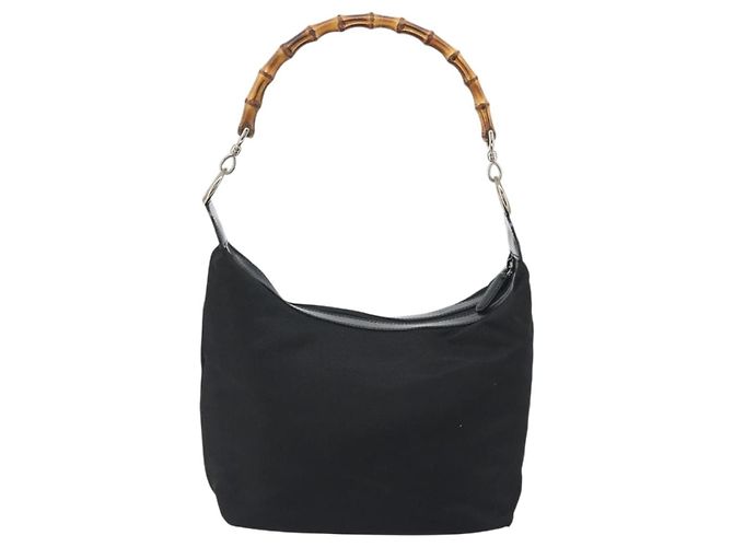 Borsa a Mano GUCCI Bamboo Nylon Nero Argento Autentica ep15413 - vista 3