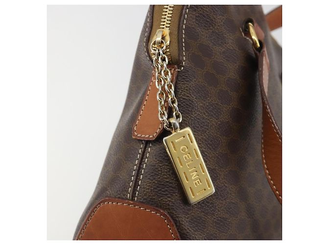 Céline Borsa CELINE Macadam Canvas PVC Pelle Marrone Oro Autentica 191819A D'oro - vista 14