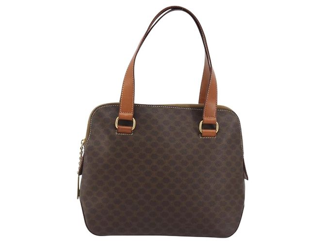 Céline Borsa CELINE Macadam Canvas PVC Pelle Marrone Oro Autentica 191819A D'oro - vista 2