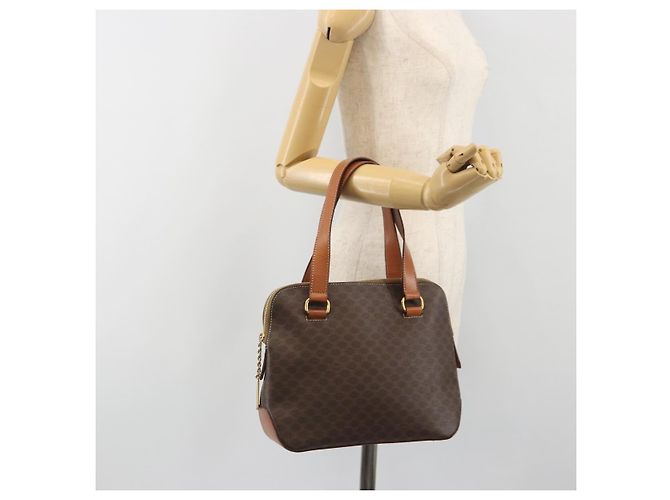 Céline Borsa CELINE Macadam Canvas PVC Pelle Marrone Oro Autentica 191819A D'oro - vista 23