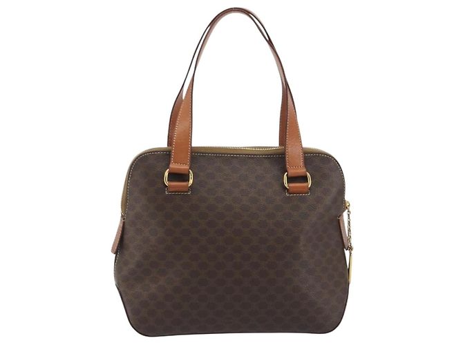 Céline Borsa CELINE Macadam Canvas PVC Pelle Marrone Oro Autentica 191819A D'oro - vista 3