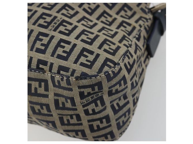 FENDI Zucchino Canvas Mamma Baguette Borsa a Spalla Navy Silver Auth ep15548A Argento Blu navy - vista 10
