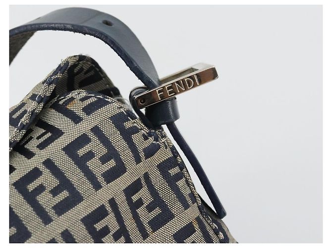 FENDI Zucchino Canvas Mamma Baguette Borsa a Spalla Navy Silver Auth ep15548A Argento Blu navy - vista 15
