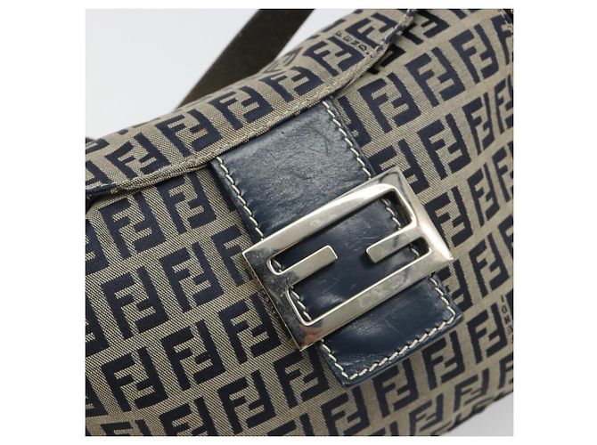 FENDI Zucchino Canvas Mamma Baguette Borsa a Spalla Navy Silver Auth ep15548A Argento Blu navy - vista 16