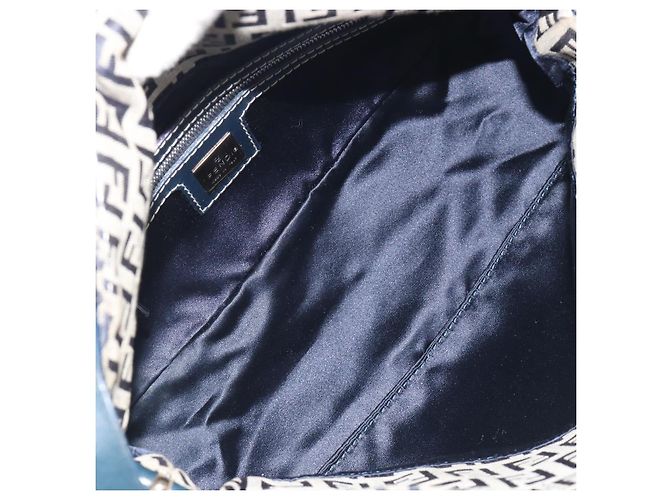 FENDI Zucchino Canvas Mamma Baguette Borsa a Spalla Navy Silver Auth ep15548A Argento Blu navy - vista 19