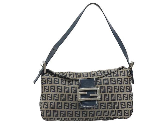 FENDI Zucchino Canvas Mamma Baguette Borsa a Spalla Navy Silver Auth ep15548A Argento Blu navy - vista 2