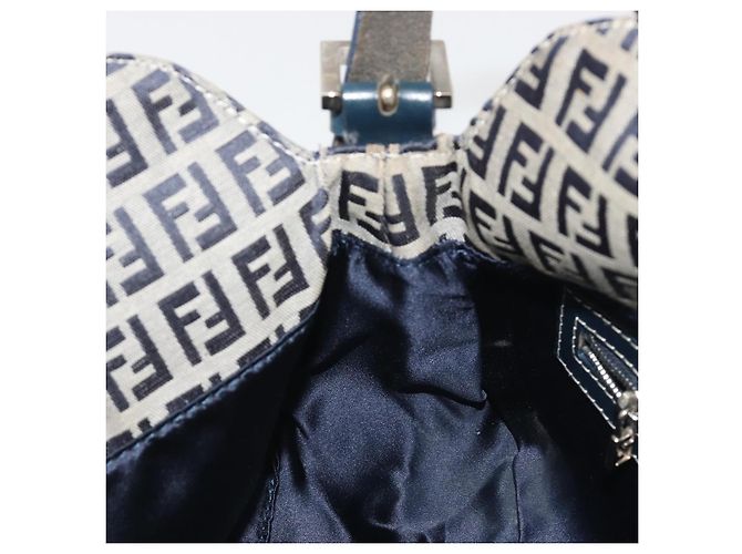 FENDI Zucchino Canvas Mamma Baguette Borsa a Spalla Navy Silver Auth ep15548A Argento Blu navy - vista 21