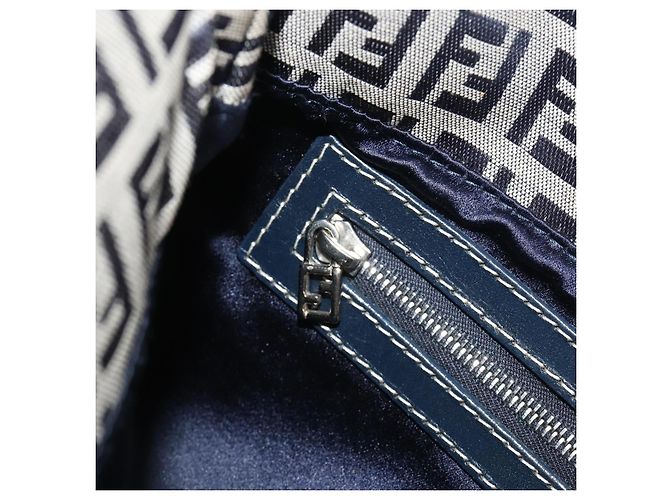 FENDI Zucchino Canvas Mamma Baguette Borsa a Spalla Navy Silver Auth ep15548A Argento Blu navy - vista 22