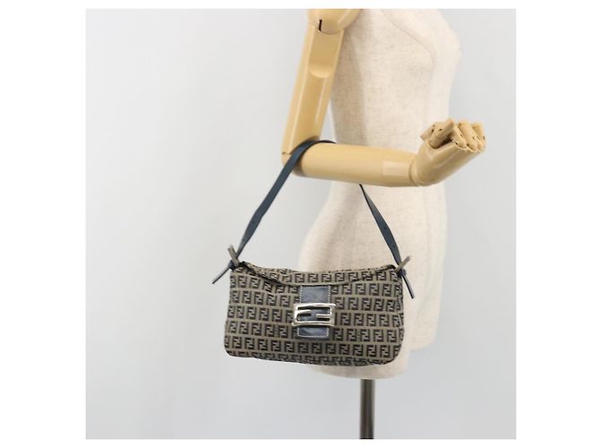 FENDI Zucchino Canvas Mamma Baguette Borsa a Spalla Navy Silver Auth ep15548A Argento Blu navy - vista 25