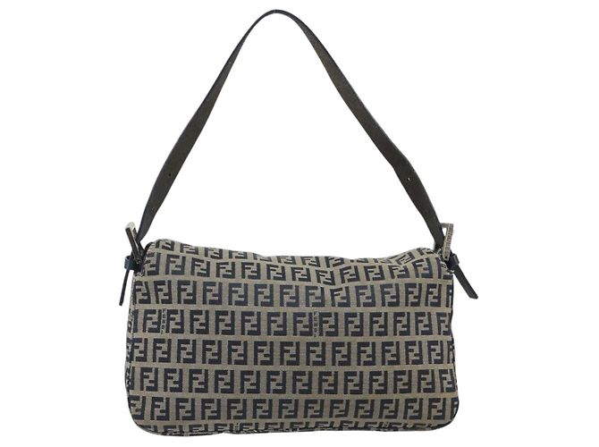 FENDI Zucchino Canvas Mamma Baguette Borsa a Spalla Navy Silver Auth ep15548A Argento Blu navy - vista 3
