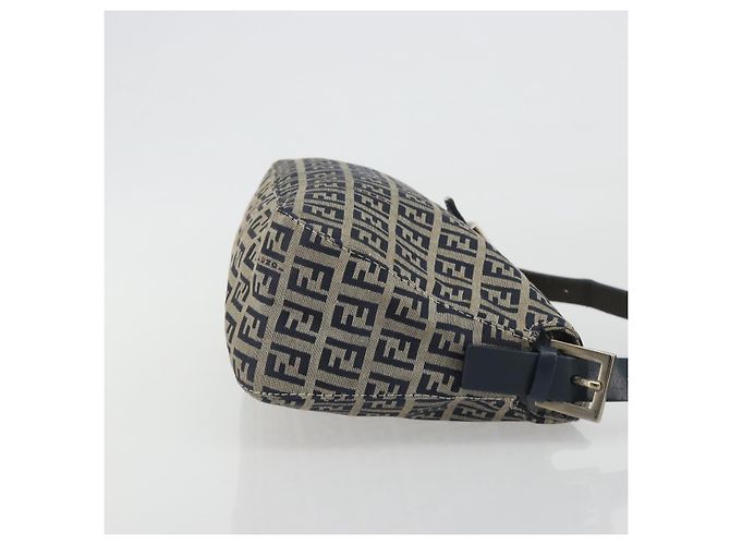 FENDI Zucchino Canvas Mamma Baguette Borsa a Spalla Navy Silver Auth ep15548A Argento Blu navy - vista 4