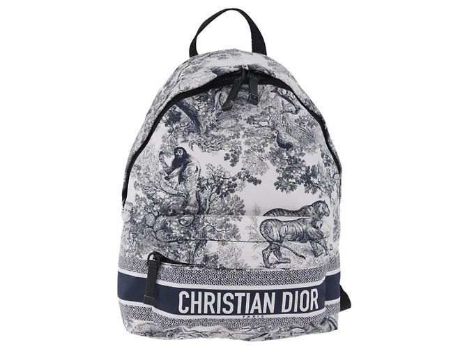 Zaino Christian Dior Toile de Jouy Nylon Navy White Auth ka5416M - vista 2