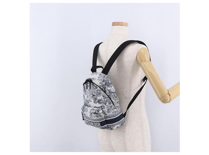 Zaino Christian Dior Toile de Jouy Nylon Navy White Auth ka5416M - vista 26