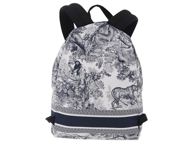 Zaino Christian Dior Toile de Jouy Nylon Navy White Auth ka5416M - vista 3