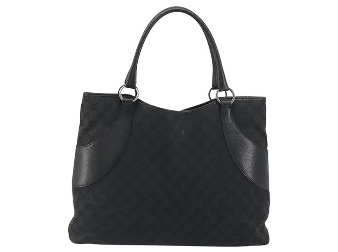 Bolsa Tote GUCCI GG Canvas Preta Prata 113016 Auth am12219A Preto - vista 2
