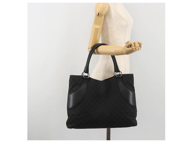 Bolsa Tote GUCCI GG Canvas Preta Prata 113016 Auth am12219A Preto - vista 21