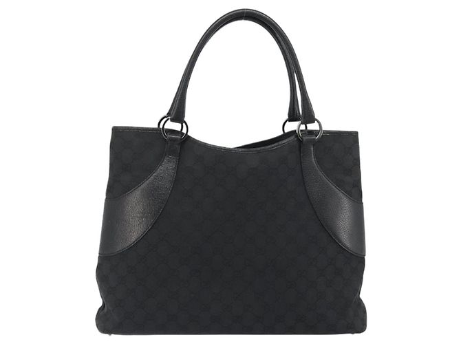 Bolsa Tote GUCCI GG Canvas Preta Prata 113016 Auth am12219A Preto - vista 3