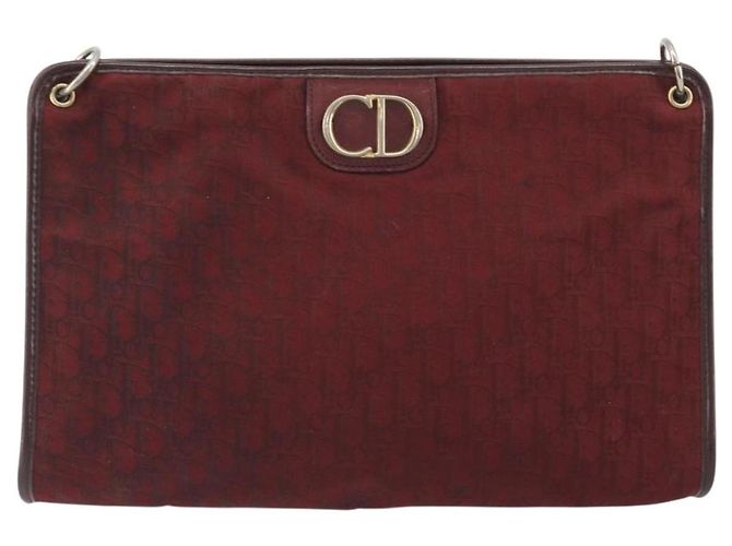 Borsa a Spalla Christian Dior Trotter Canvas Rosso Oro Auth 193068 D'oro - vista 2