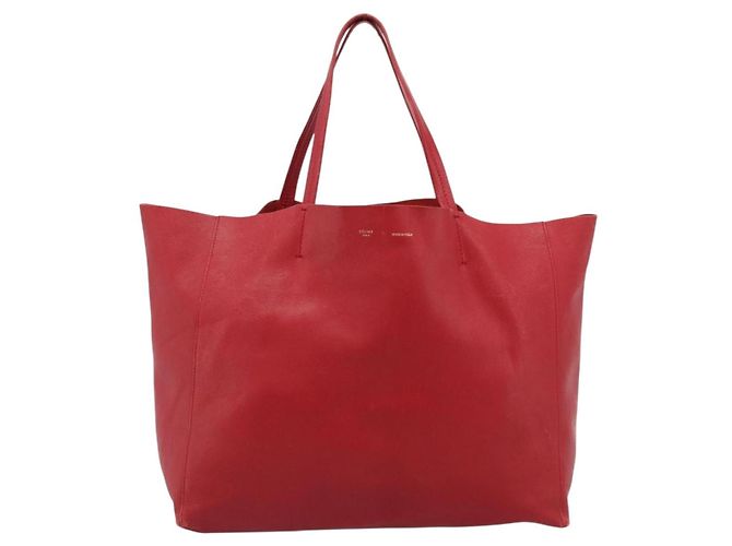 Céline CELINE Horizontal Cabas Tote Bag Leder Rot Goldfarben Authentisch ep15417 - Ansicht 2