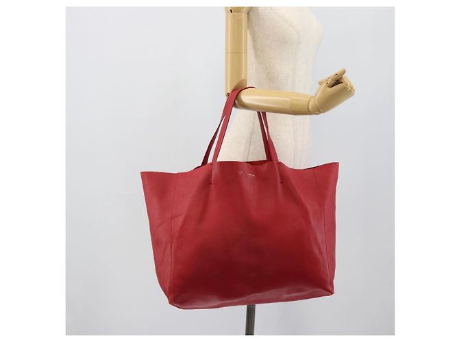 Céline CELINE Horizontal Cabas Tote Bag Leder Rot Goldfarben Authentisch ep15417 - Ansicht 22