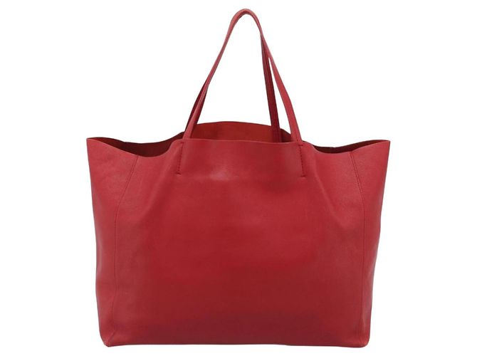 Céline CELINE Horizontal Cabas Tote Bag Leder Rot Goldfarben Authentisch ep15417 - Ansicht 3