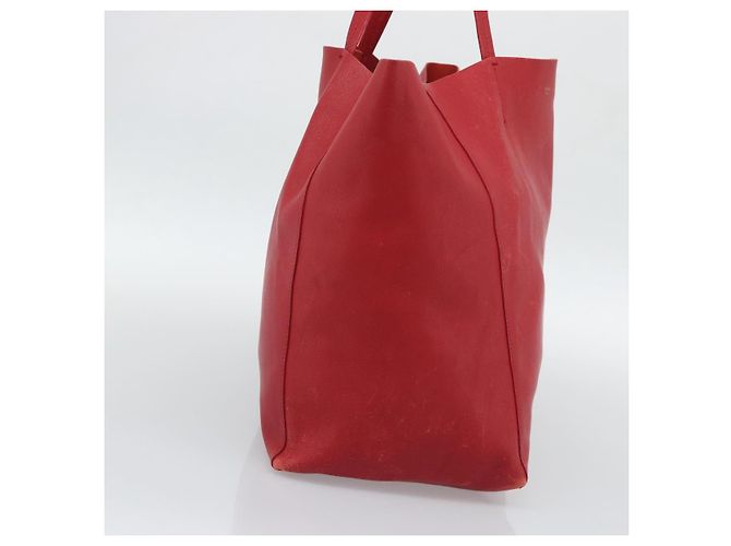 Céline CELINE Horizontal Cabas Tote Bag Leder Rot Goldfarben Authentisch ep15417 - Ansicht 4