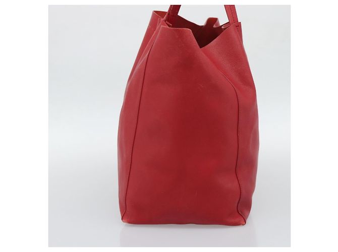 Céline CELINE Horizontal Cabas Tote Bag Leder Rot Goldfarben Authentisch ep15417 - Ansicht 5