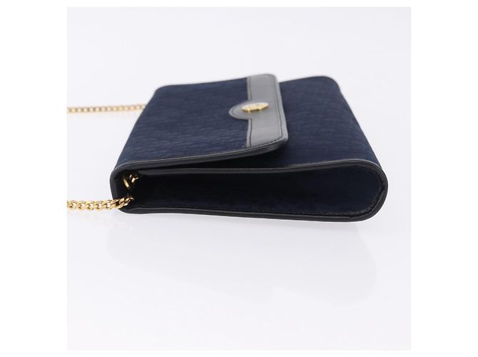 Borsa a tracolla con catena Christian Dior Trotter Canvas Navy Gold Auth 193861 D'oro Blu navy - vista 5