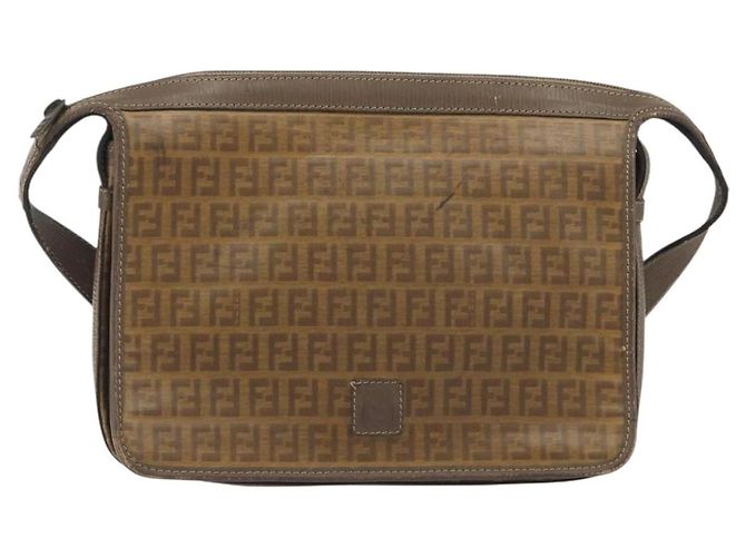Borsa a tracolla FENDI Zucchino in PVC e pelle marrone Auth ep15338 - vista 2