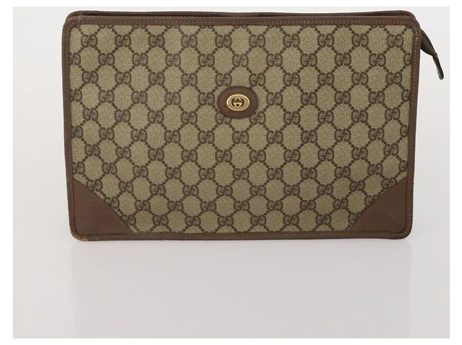 Sac pochette et sac cabas GUCCI GG Supreme en PVC et cuir 2 ensembles Beige Or Auth 192415 - vue 10