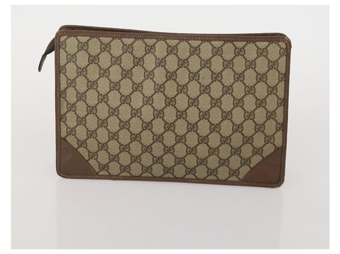 Sac pochette et sac cabas GUCCI GG Supreme en PVC et cuir 2 ensembles Beige Or Auth 192415 - vue 11
