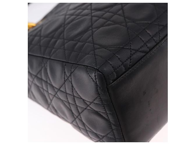Bolsa Christian Dior Lady Dior Canage de couro 2way Preto Ouro Auth ep15594V Dourado - vista 12