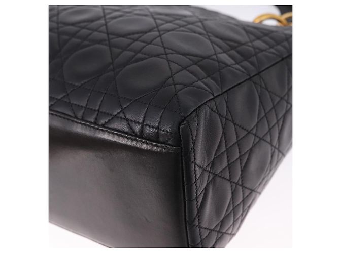 Bolsa Christian Dior Lady Dior Canage de couro 2way Preto Ouro Auth ep15594V Dourado - vista 13