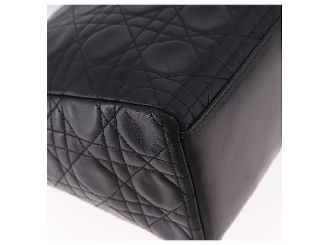 Bolsa Christian Dior Lady Dior Canage de couro 2way Preto Ouro Auth ep15594V Dourado - vista 14