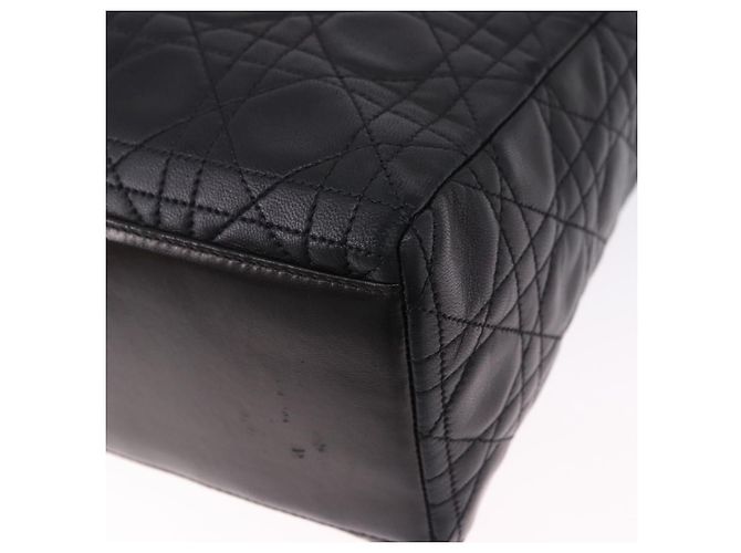 Bolsa Christian Dior Lady Dior Canage de couro 2way Preto Ouro Auth ep15594V Dourado - vista 15