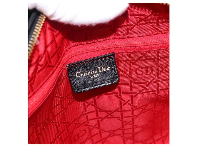 Bolsa Christian Dior Lady Dior Canage de couro 2way Preto Ouro Auth ep15594V Dourado - vista 18