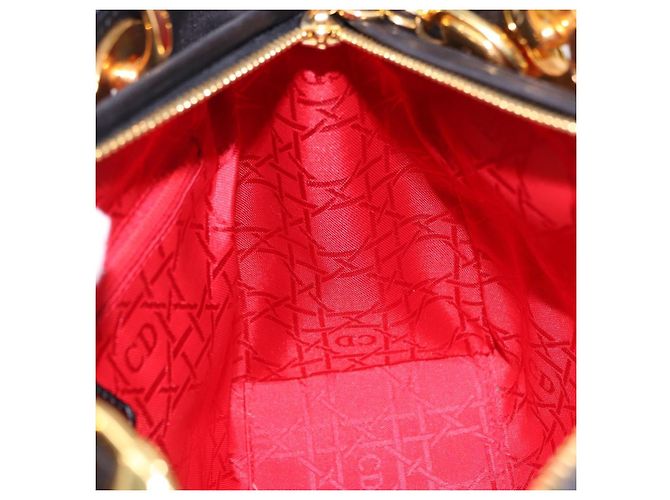 Bolsa Christian Dior Lady Dior Canage de couro 2way Preto Ouro Auth ep15594V Dourado - vista 20