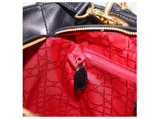 Bolsa Christian Dior Lady Dior Canage de couro 2way Preto Ouro Auth ep15594V Dourado - vista 22