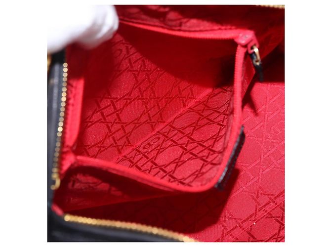 Bolsa Christian Dior Lady Dior Canage de couro 2way Preto Ouro Auth ep15594V Dourado - vista 23