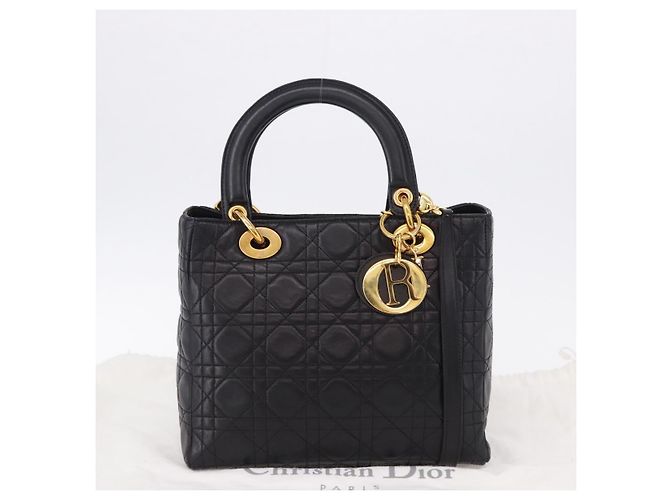 Bolsa Christian Dior Lady Dior Canage de couro 2way Preto Ouro Auth ep15594V Dourado - vista 26