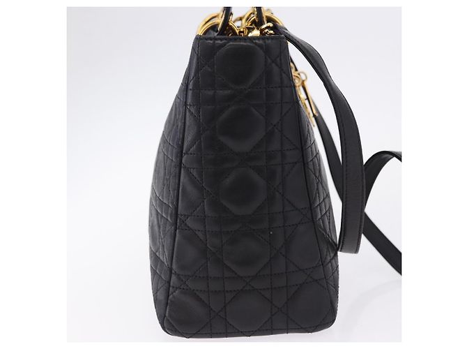 Bolsa Christian Dior Lady Dior Canage de couro 2way Preto Ouro Auth ep15594V Dourado - vista 5