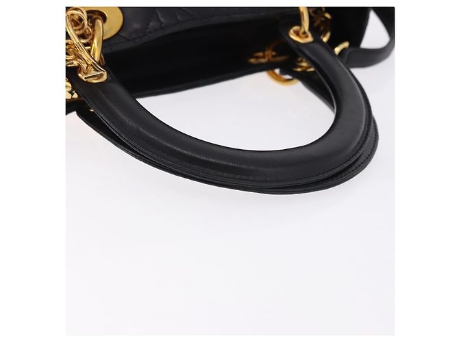 Bolsa Christian Dior Lady Dior Canage de couro 2way Preto Ouro Auth ep15594V Dourado - vista 7