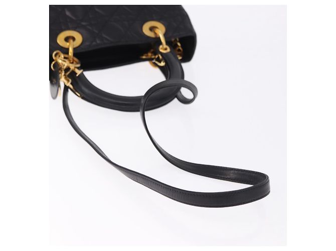 Bolsa Christian Dior Lady Dior Canage de couro 2way Preto Ouro Auth ep15594V Dourado - vista 9
